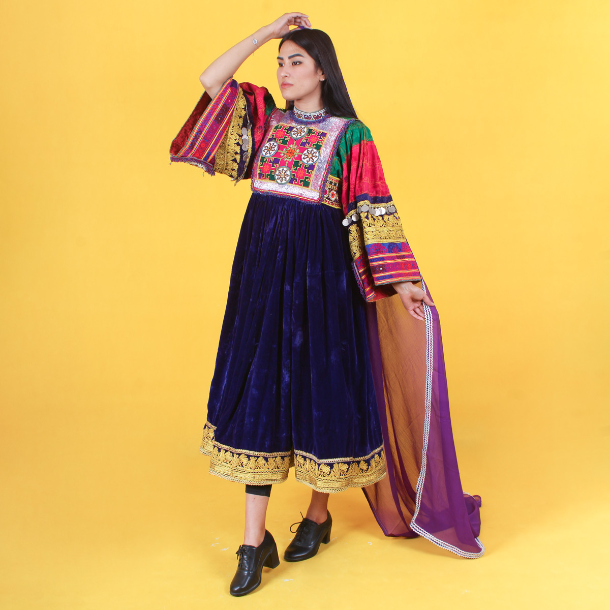 Women's Afghan Wedding Clothes | Purple Velvet Handmade Gande Afghani