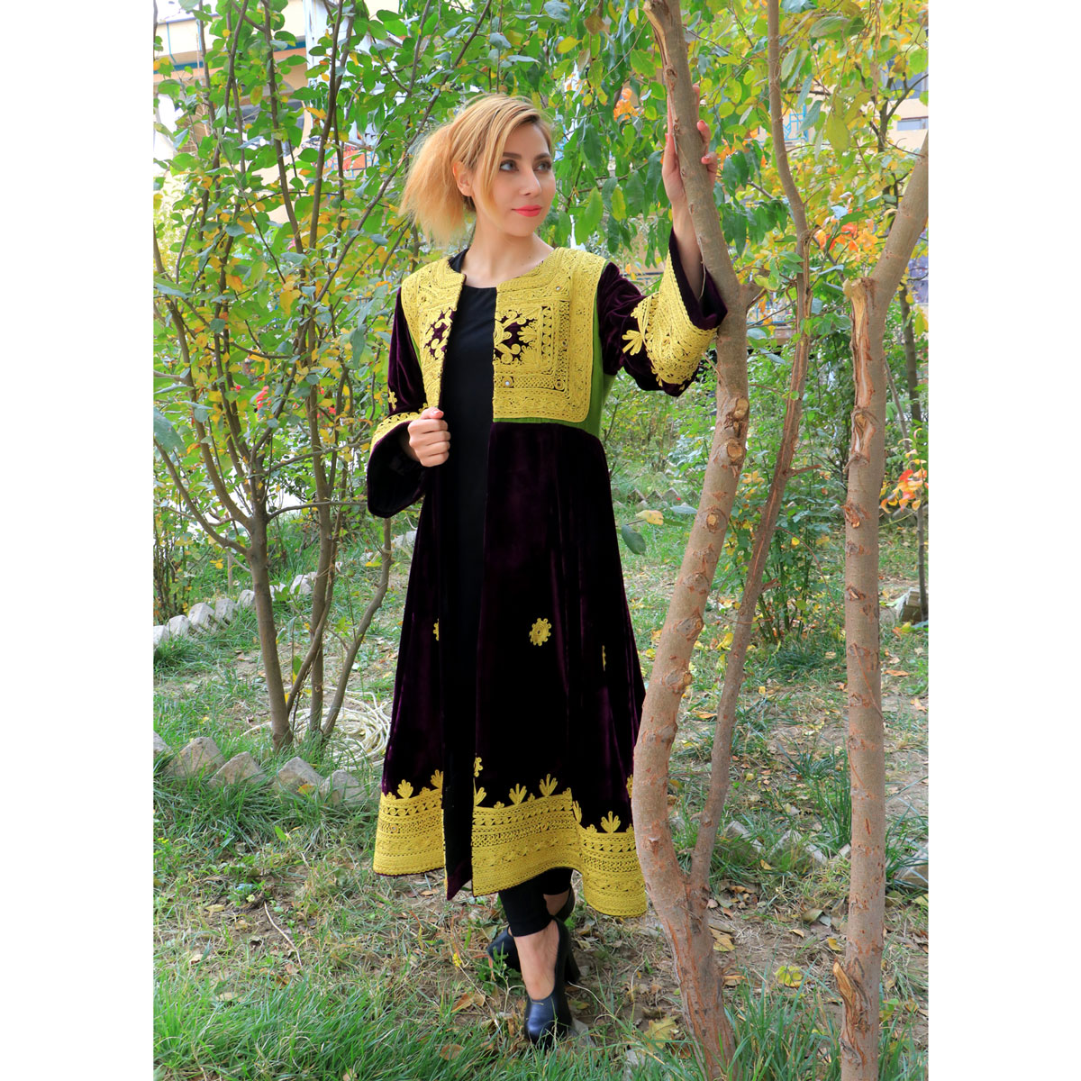 Velvet Hand Embroidered Long Coat | Cherma Embroidered Coat