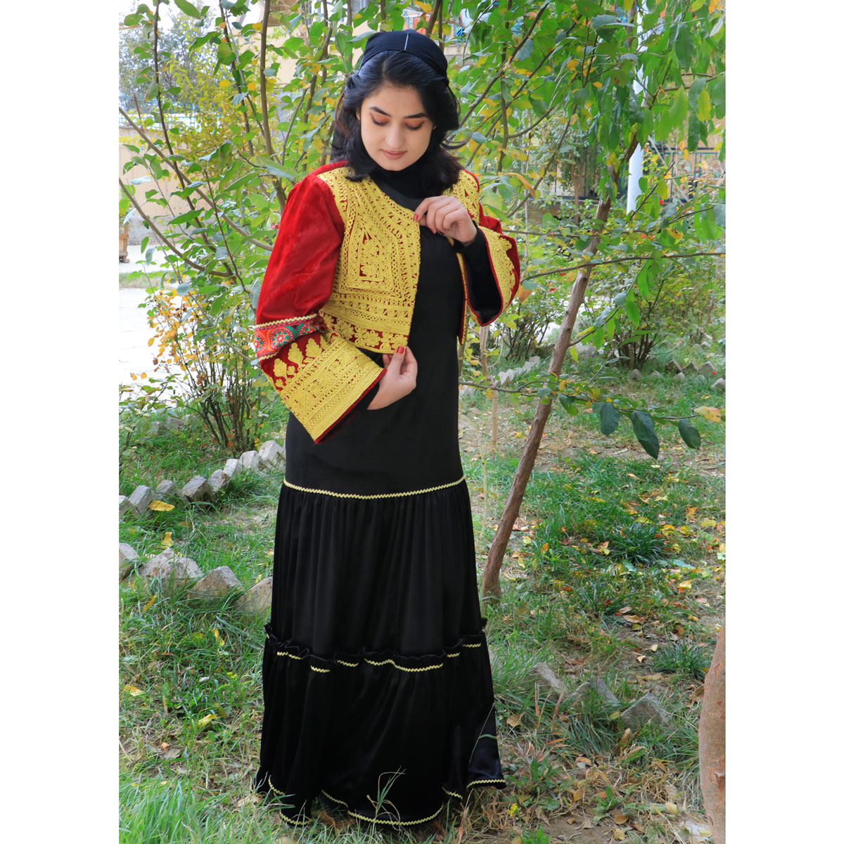 Red Fancy Waistcoat | Velvet Vest With Balloon Sleeves