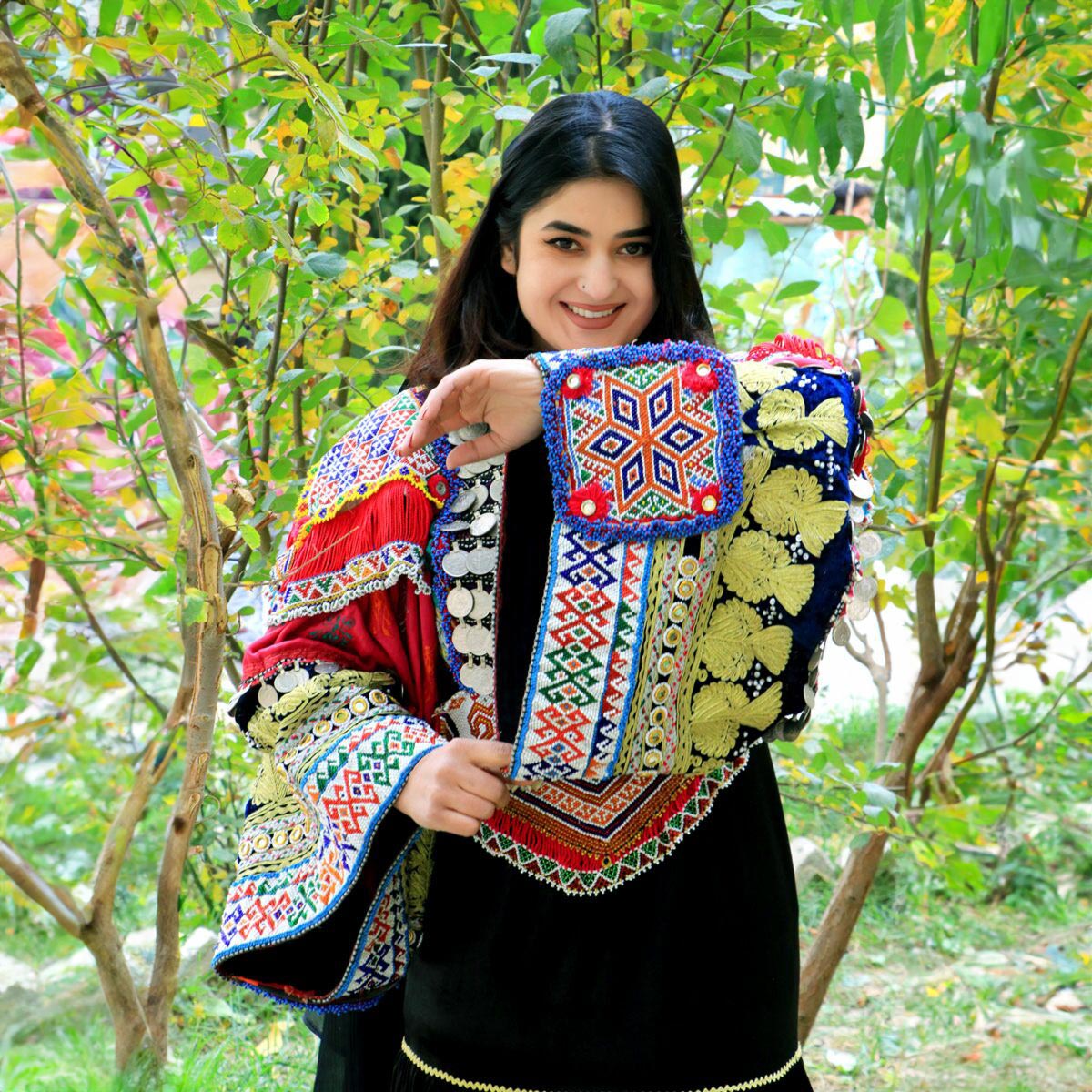 Silk Heavy Embroidered Afghan Traditional Dress | Coin Work Bridal Wear Jacket