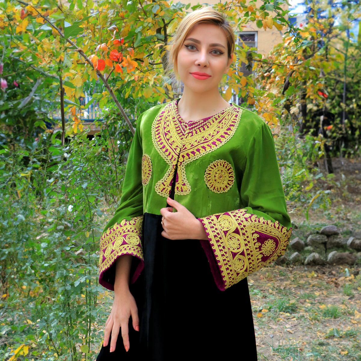 Green Cherma Work Coat | Long Party Wear Frock Design Coat
