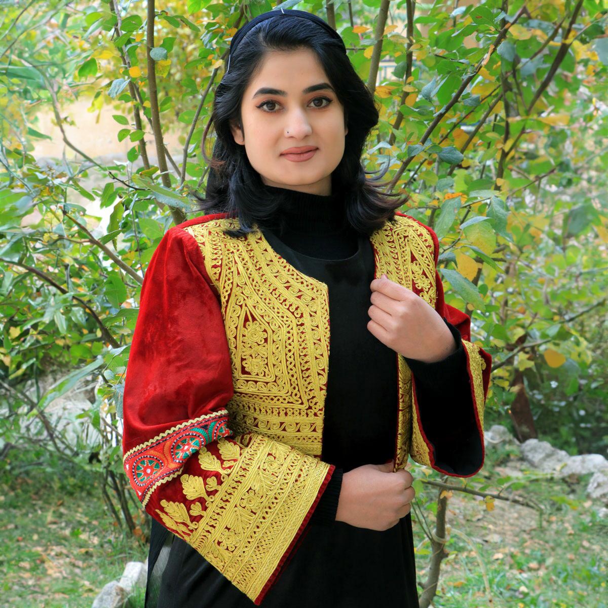 Red Fancy Waistcoat | Velvet Vest With Balloon Sleeves
