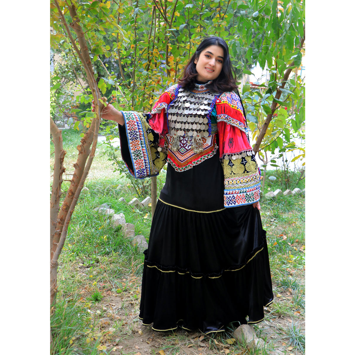 Silk Heavy Embroidered Afghan Traditional Dress | Coin Work Bridal Wear Jacket