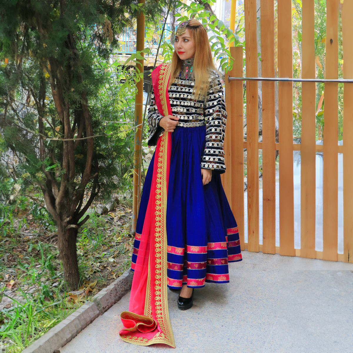 Blue Tajiki Embroidered Pleated Afghan Dress | Velvet Long Bridal Maxi