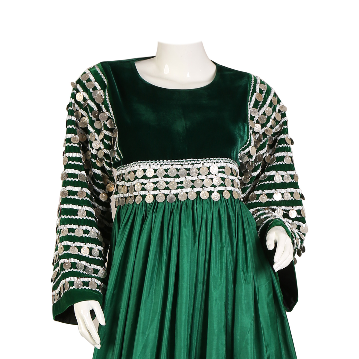 Green Long Pleat Maxi | Velvet Fancy Long Frock