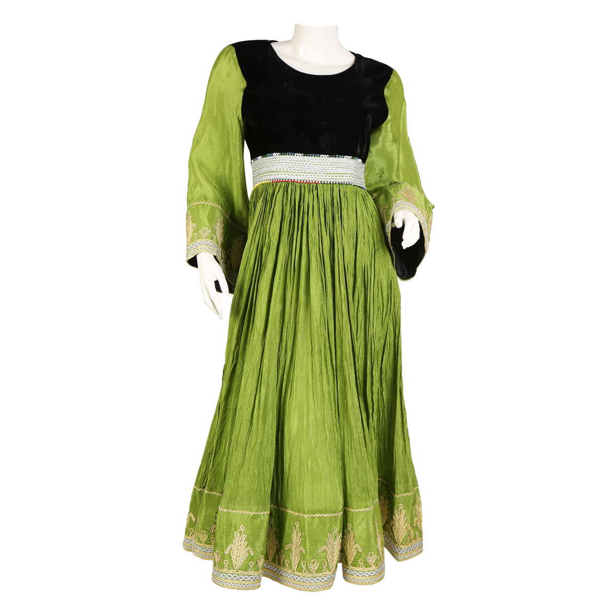 Pistachio Sunray Pleat Dress | Kochi Embroidered Frock