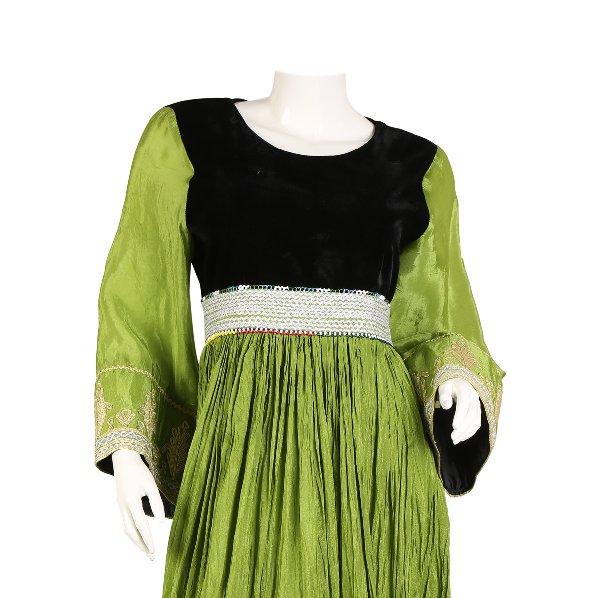 Pistachio Sunray Pleat Dress | Kochi Embroidered Frock