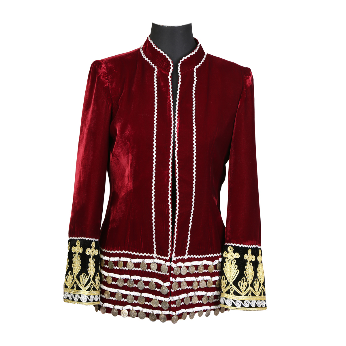 Red Velvet Short Coat | Women's Coat With Coin Work