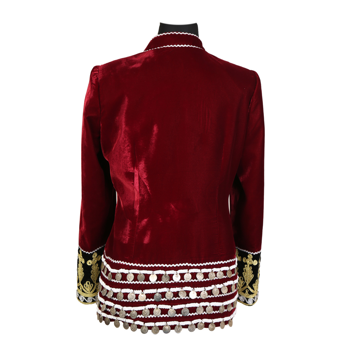 Red Velvet Short Coat | Women's Coat With Coin Work