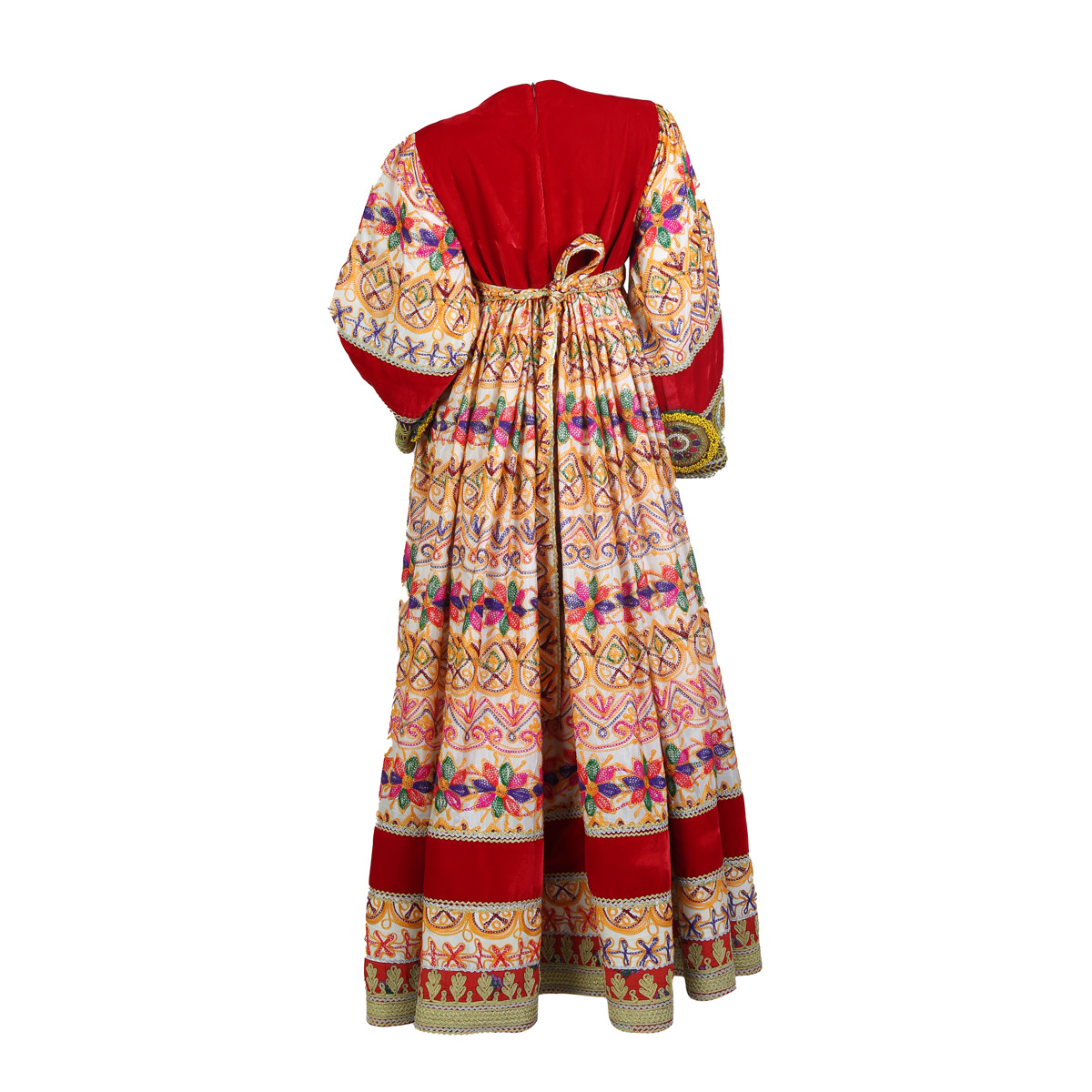 Floral Cherma Work Plated Long Afghan Dress | Gand e Afghani