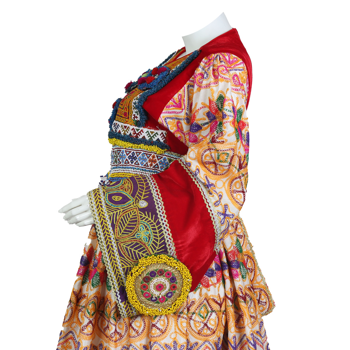 Floral Cherma Work Plated Long Afghan Dress | Gand e Afghani