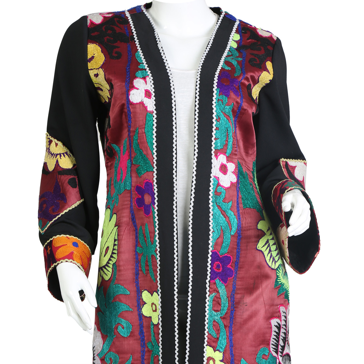 Floral Embroidered Women Coat | Black Long Party Wear Coat