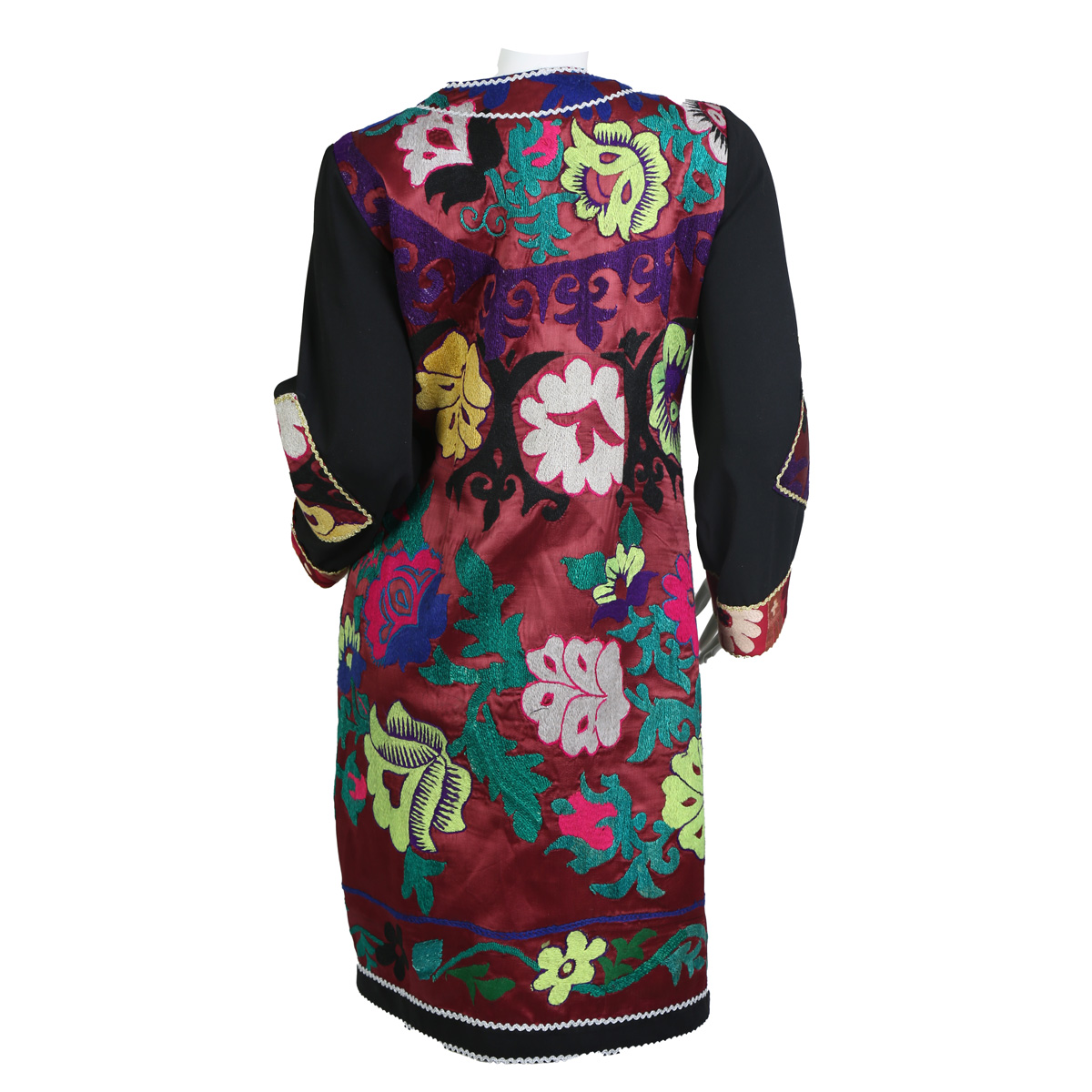 Floral Embroidered Women Coat | Black Long Party Wear Coat