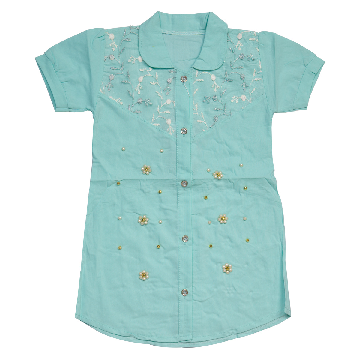 Floral Hand-Stitch Girl's Shirt | Cap-Sleeves Fancy Girl's Top