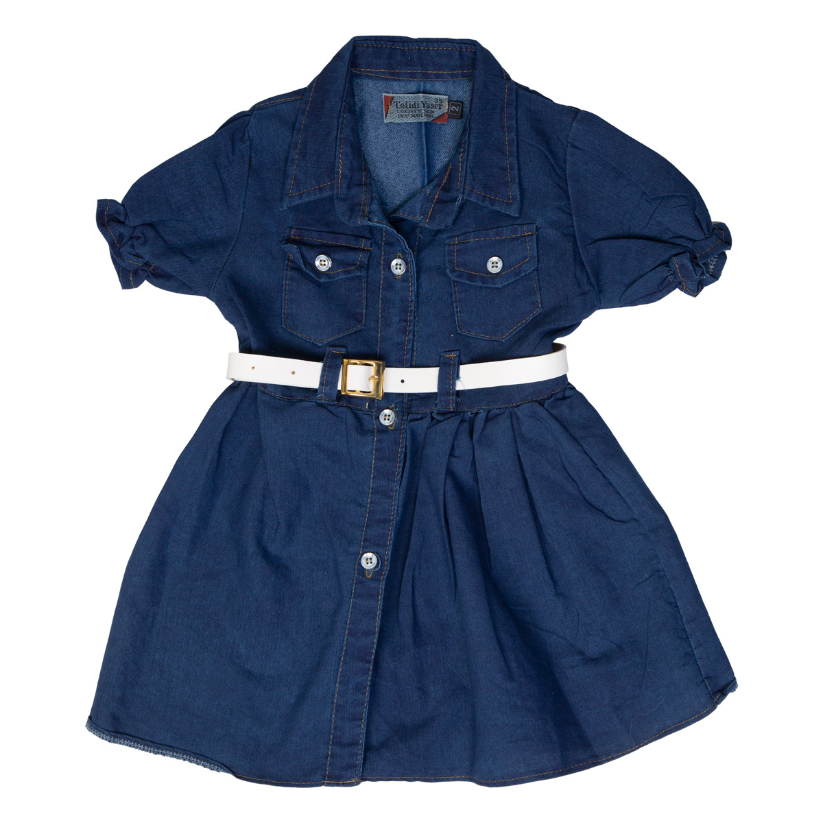 Cowboy Belted Frock | Denim Blue Button Down Frock  