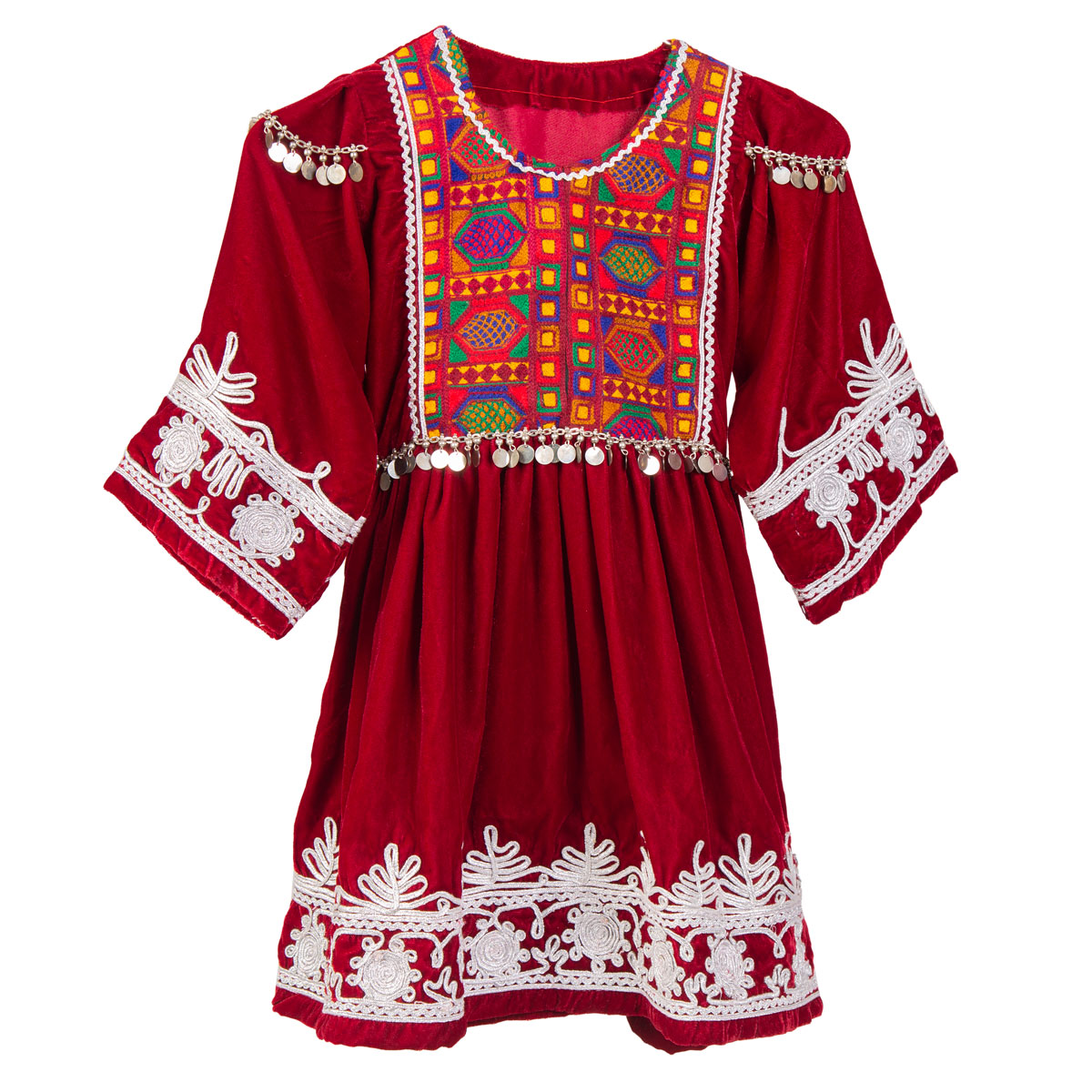Red Velvet Pleated Frock | Handmade Full Embroidered Dress 