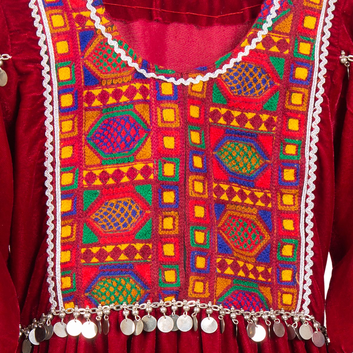 Red Velvet Pleated Frock | Handmade Full Embroidered Dress 