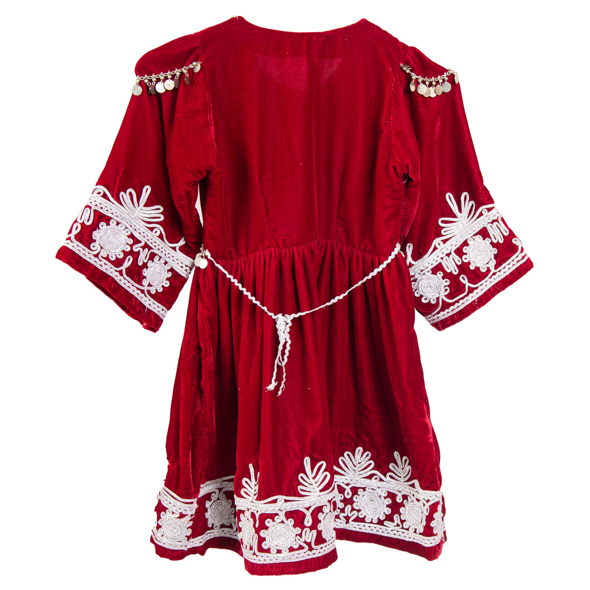 Red Velvet Pleated Frock | Handmade Full Embroidered Dress 