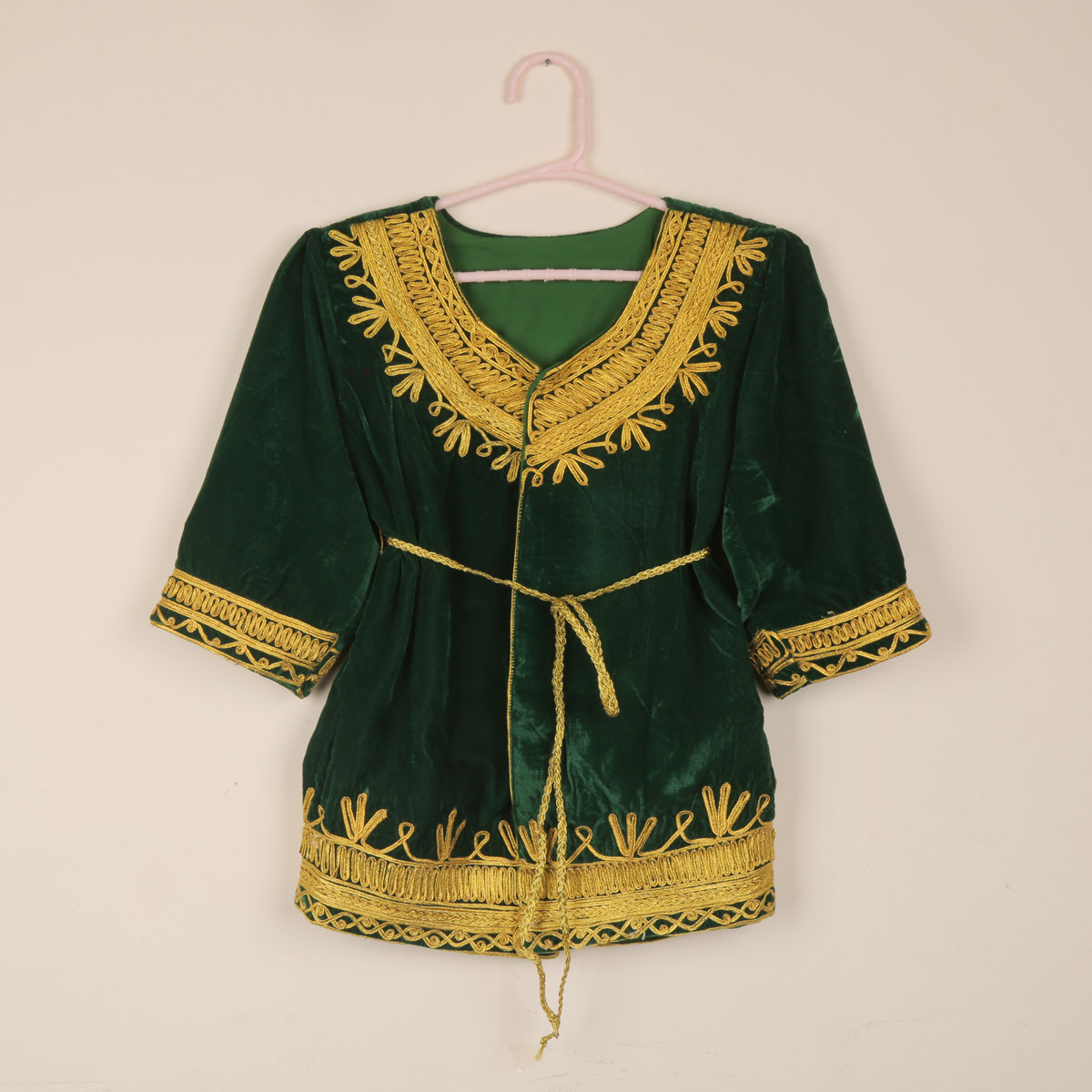 Green Kid's Mini Skirt Dress | Velvet Wrap Kurta with Trousers