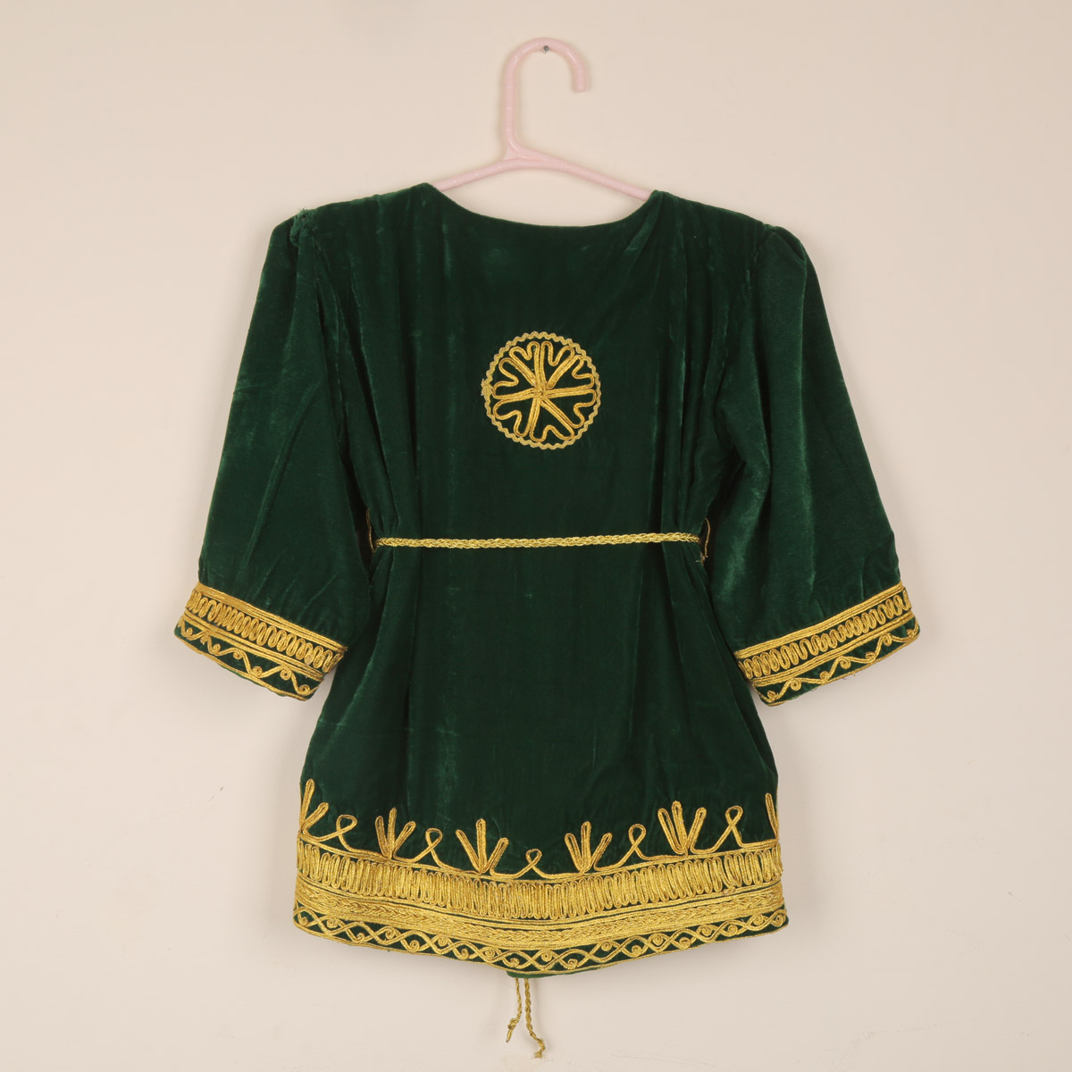 Green Kid's Mini Skirt Dress | Velvet Wrap Kurta with Trousers