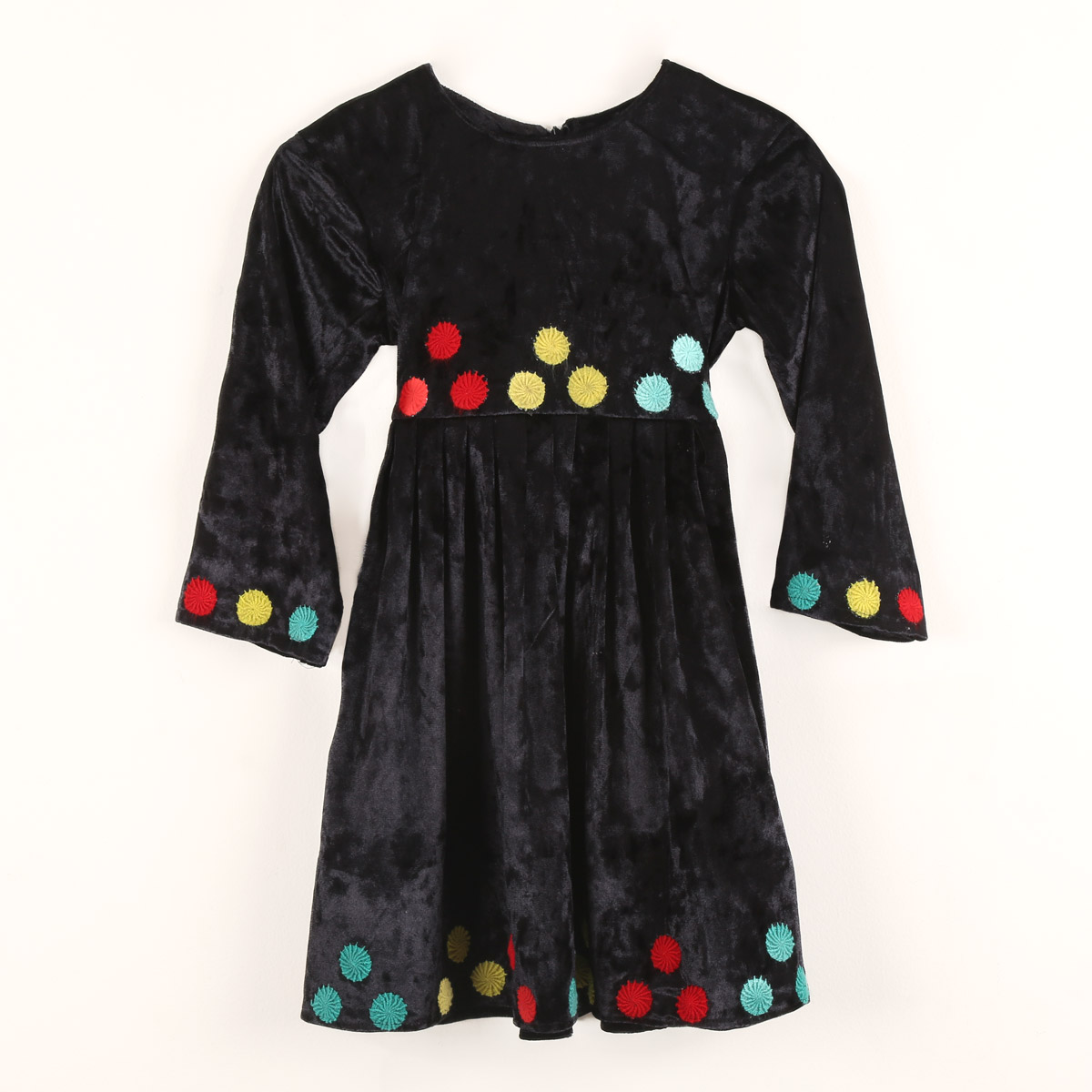 Velvet Colorful Belted Pleated Frock | Black Embroidered Short Frock