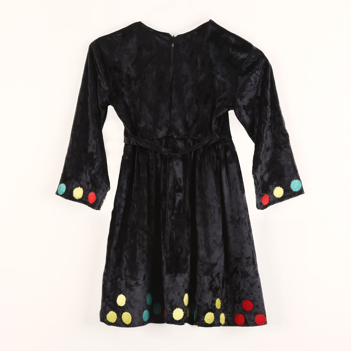 Velvet Colorful Belted Pleated Frock | Black Embroidered Short Frock