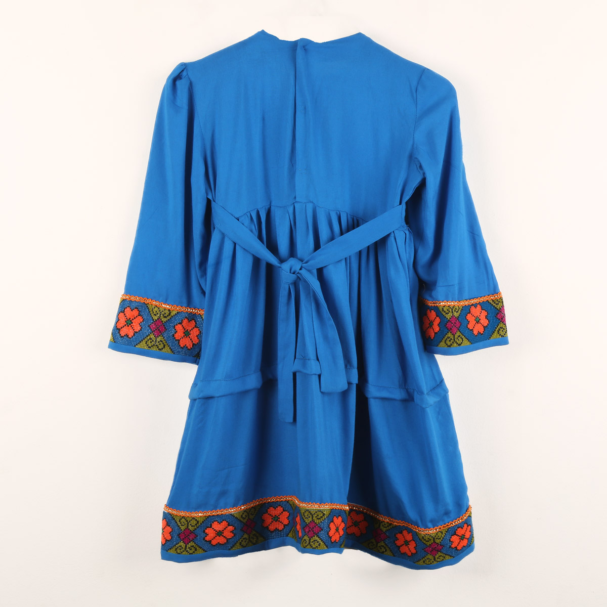 Cotton Pleated Embroidered Dress | 3-Piece Blue Casual Wear Frock