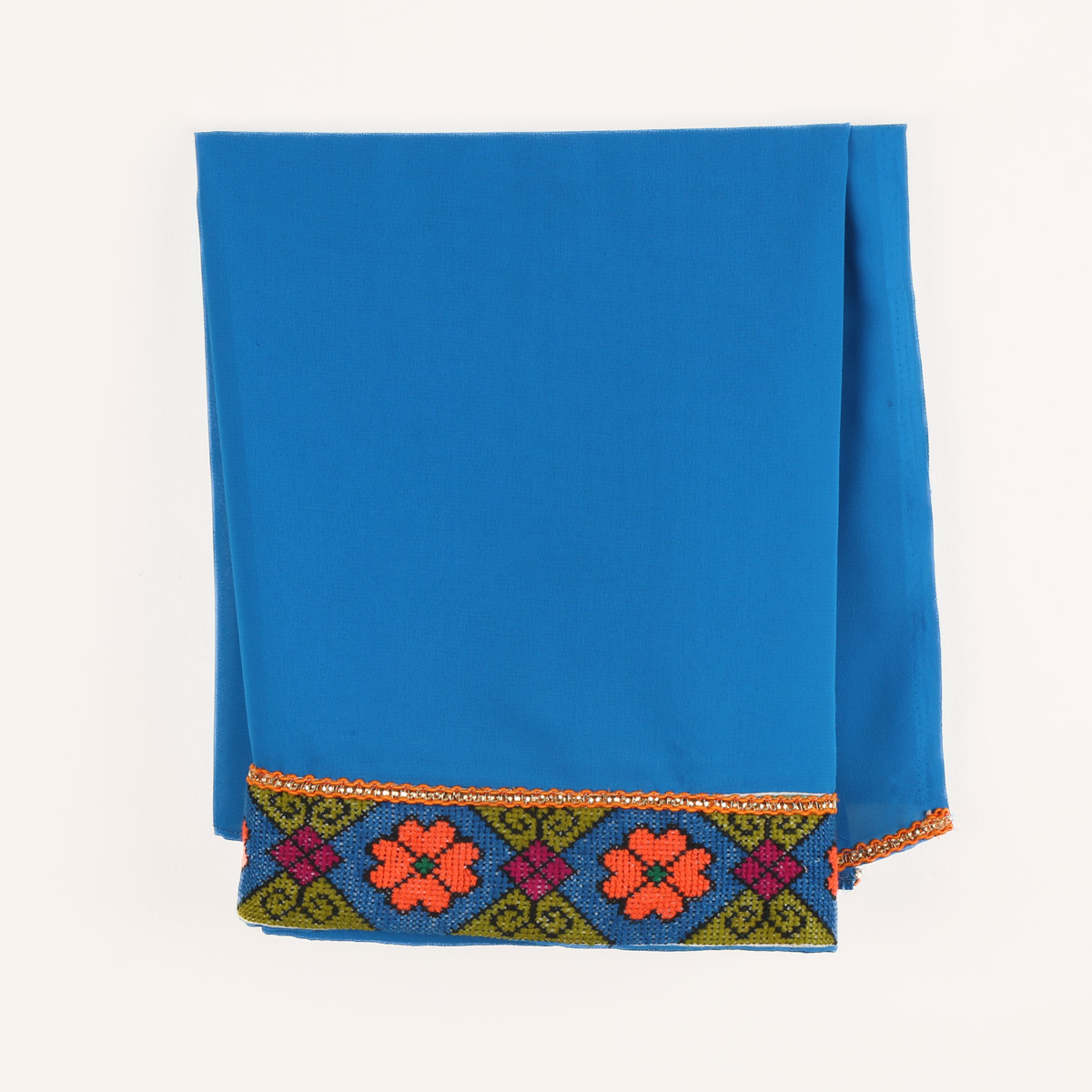 Cotton Pleated Embroidered Dress | 3-Piece Blue Casual Wear Frock