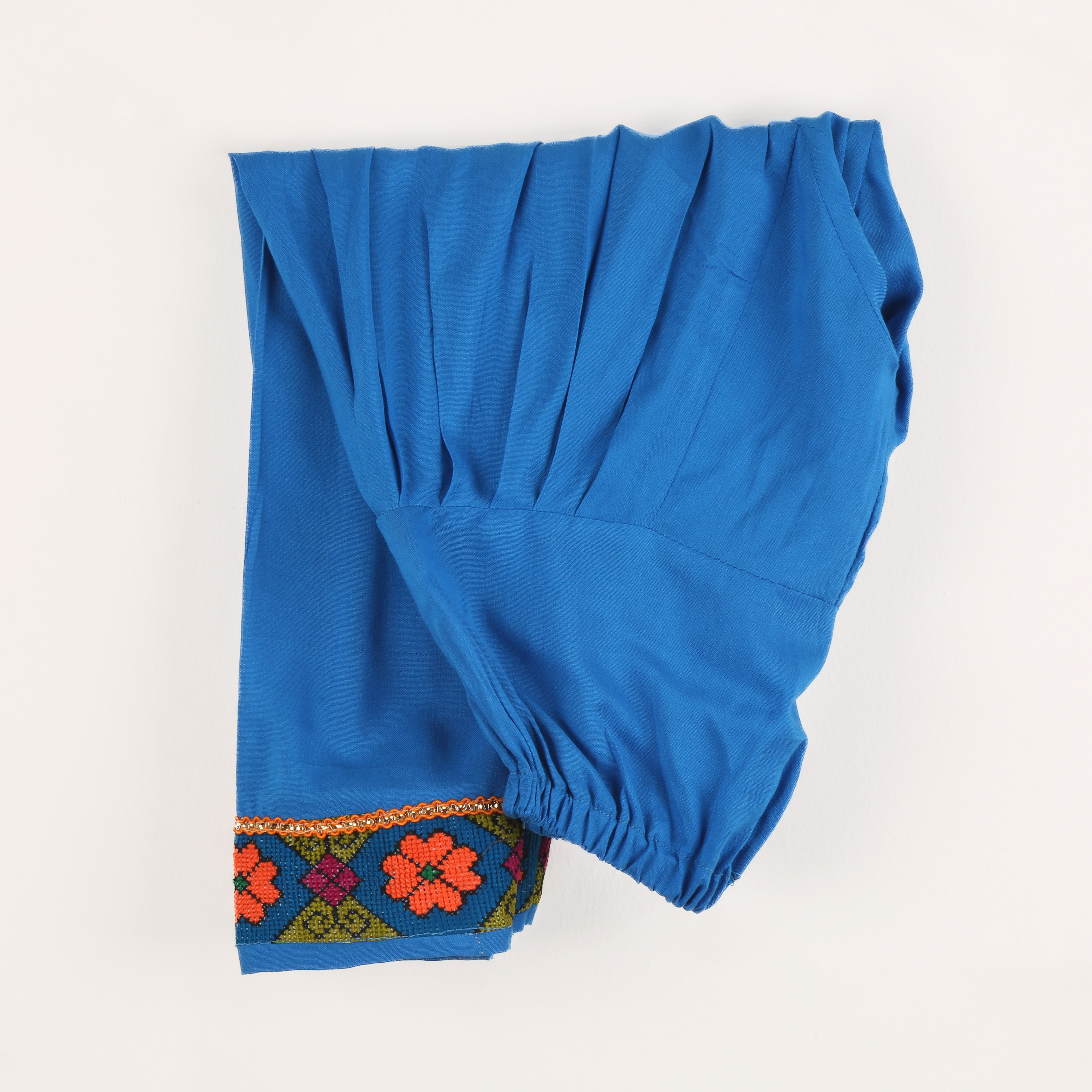 Cotton Pleated Embroidered Dress | 3-Piece Blue Casual Wear Frock
