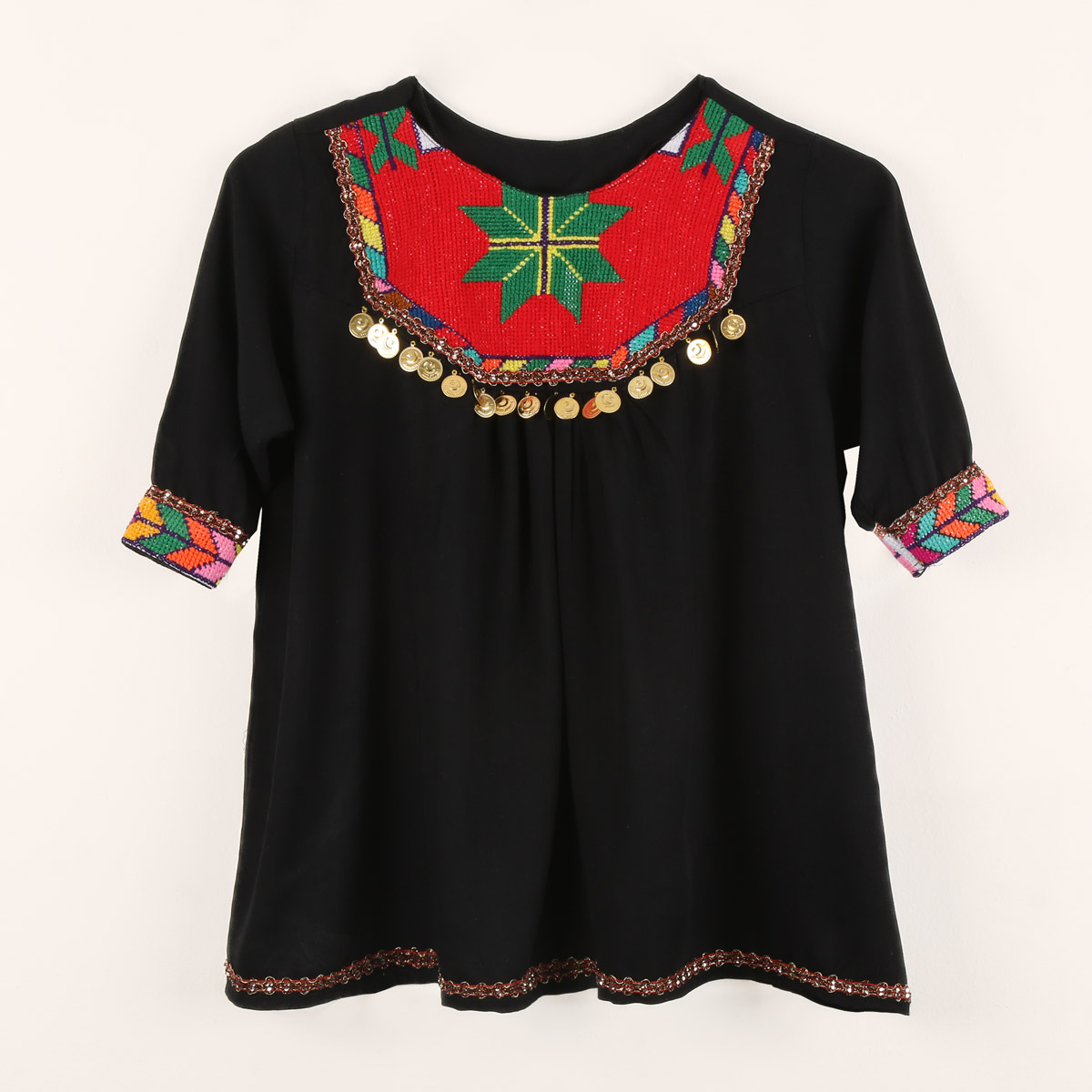 Cotton Cuff Sleeve Frock & Shoulder Bag | Matching Embroidered Black Dress & Bag