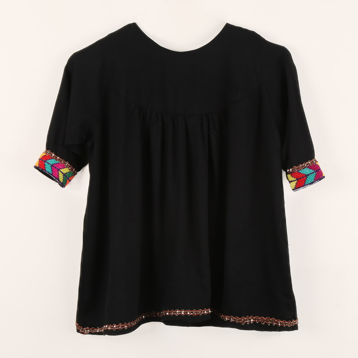 Cotton Cuff Sleeve Frock & Shoulder Bag | Matching Embroidered Black Dress & Bag