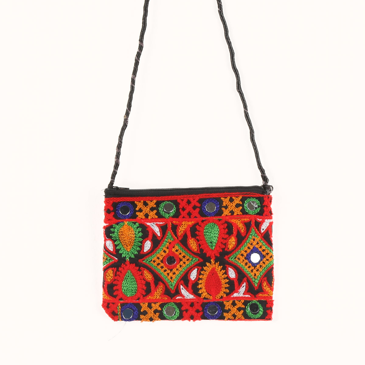 Cotton Cuff Sleeve Frock & Shoulder Bag | Matching Embroidered Black Dress & Bag