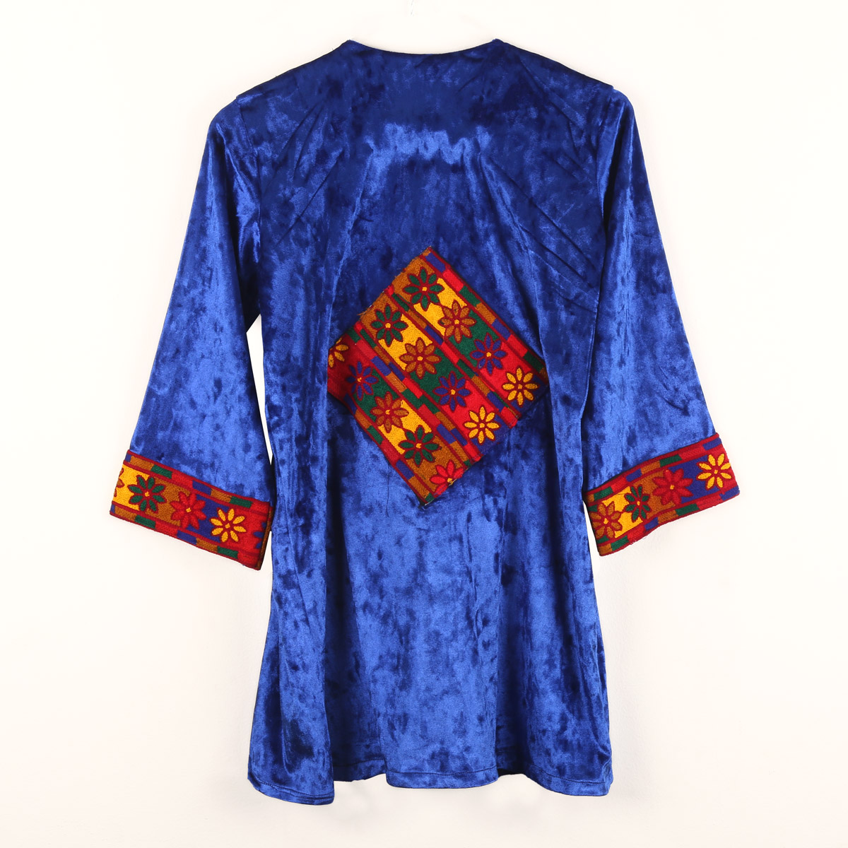 Blue Cross-Stitch Plain Dress | Velvet Casual Dress with Pants