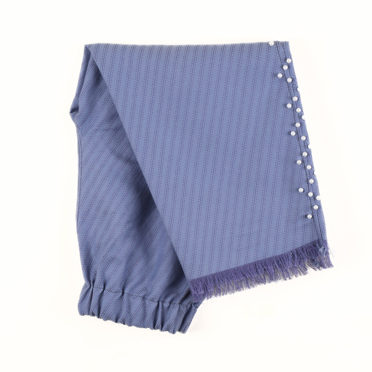 Blue Cross-Stitch Plain Dress | Velvet Casual Dress with Pants