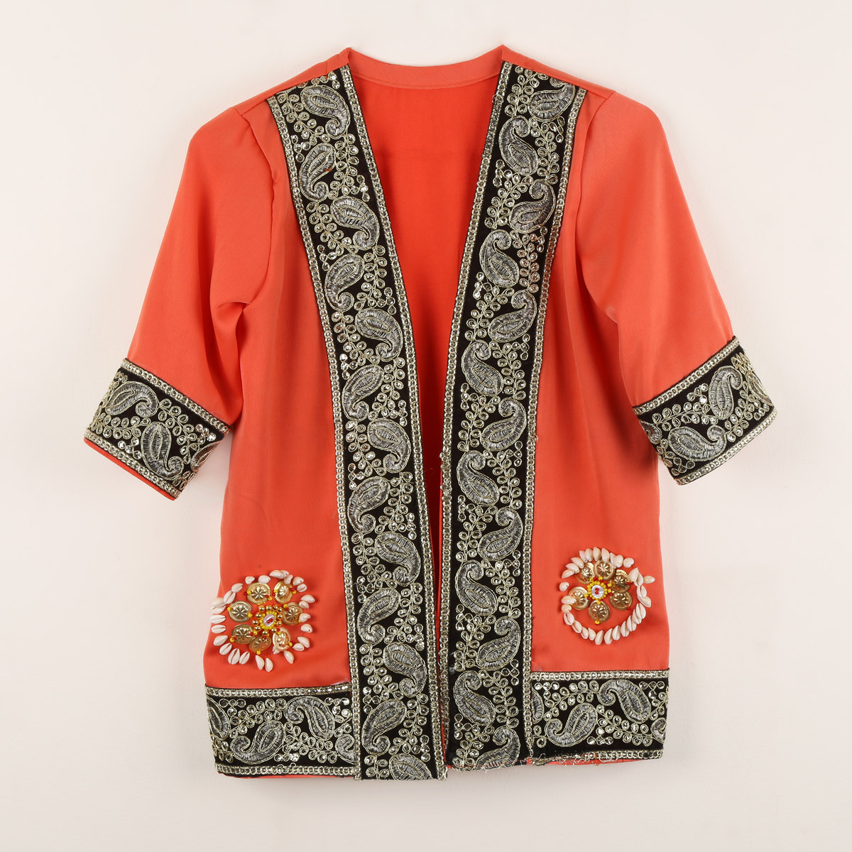 Orange Cherma Embroidered Dress | Party Wear Dress with Black Pants