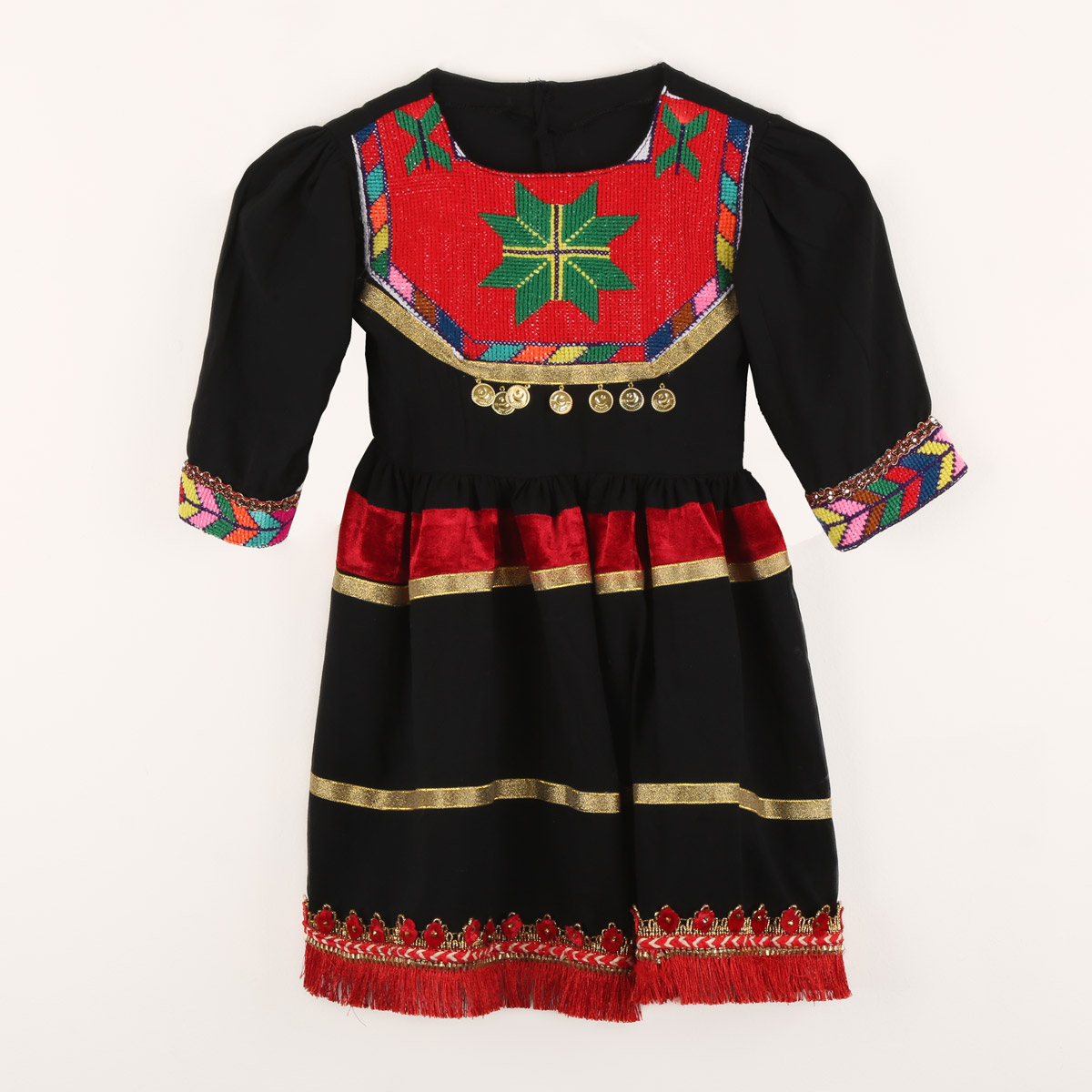 Cotton Graph Embroidered Frock | Black Frock with Red Trousers