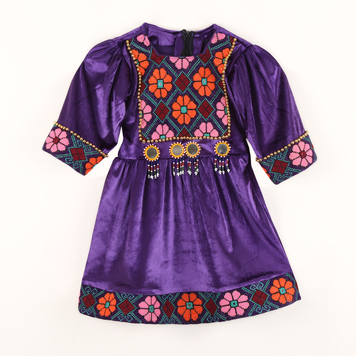 Purple Floral Stitch Velvet Frock | 3-Piece Kid's Dress