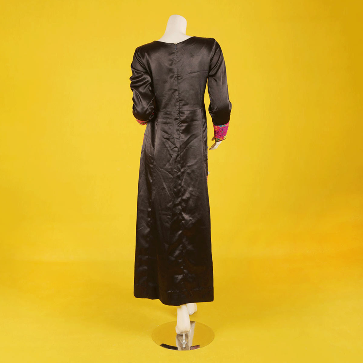 Dark Brown Floral Stitched Plain Dress | Velvet Casual Wear Long Dress
