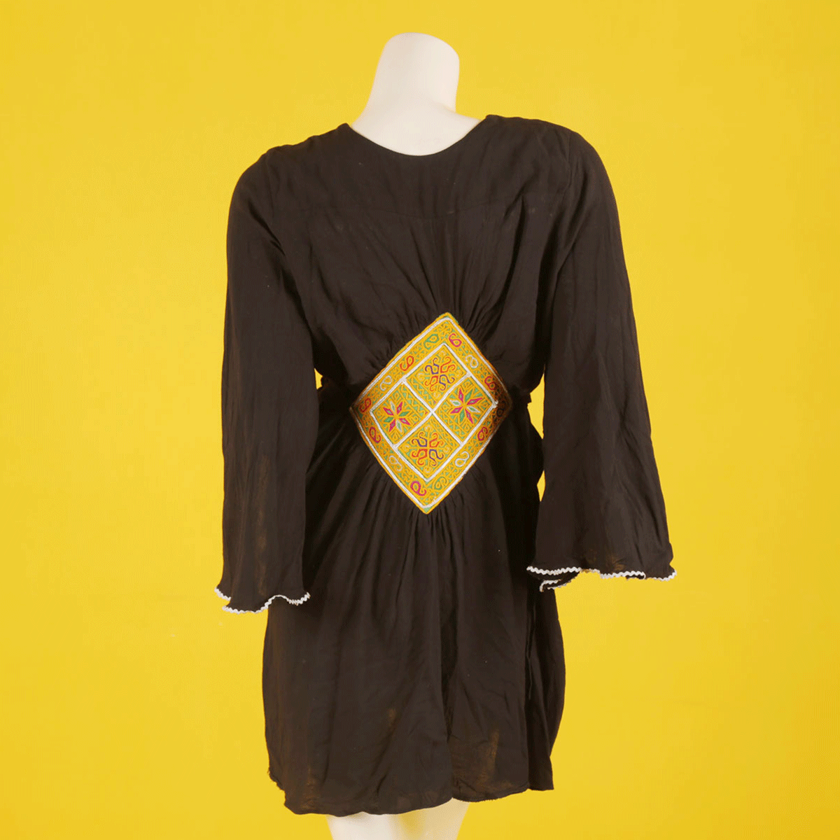 Black Cross-Stitch Pleated Short Dress | Cotton Casual Wear Dress