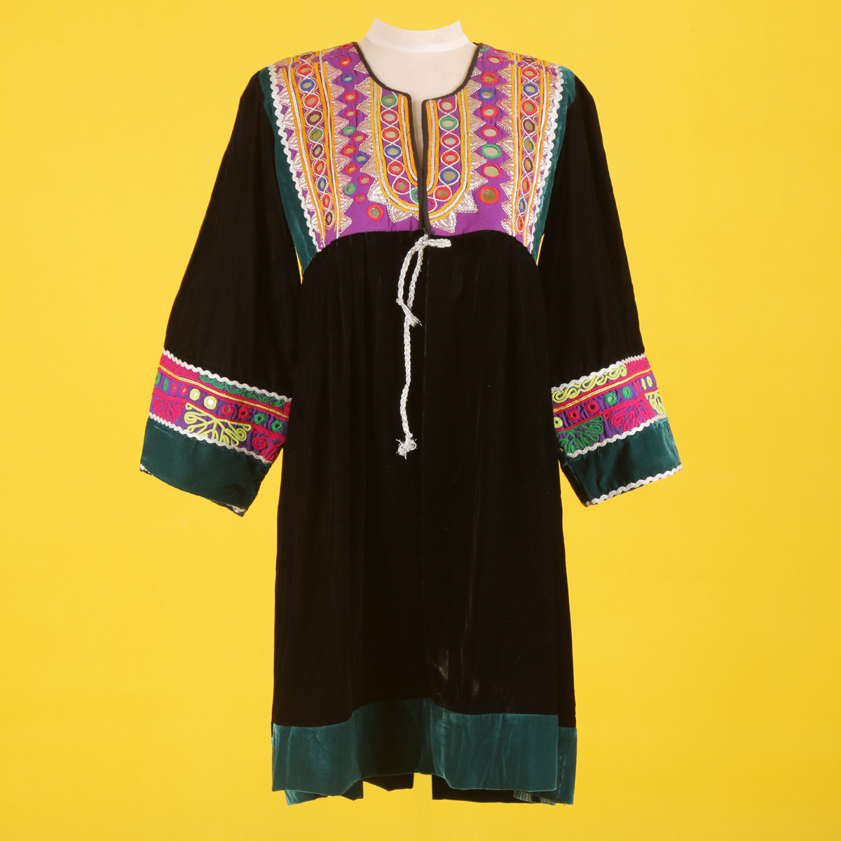 Black Mirror Embroidered Dress | Velvet Party Wear Short Dress
