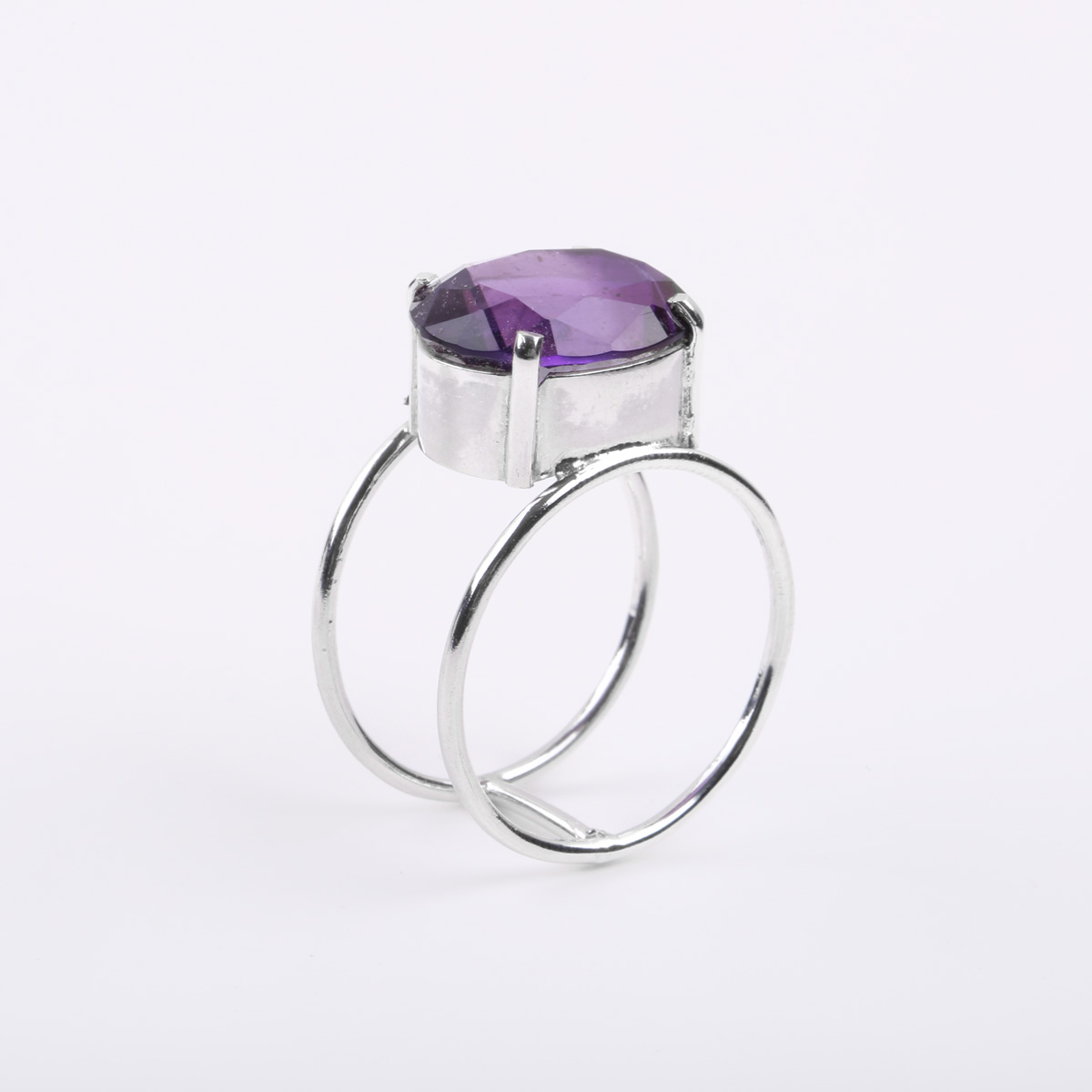 Amethyst Stone Ring | Double-Band Silver Ring