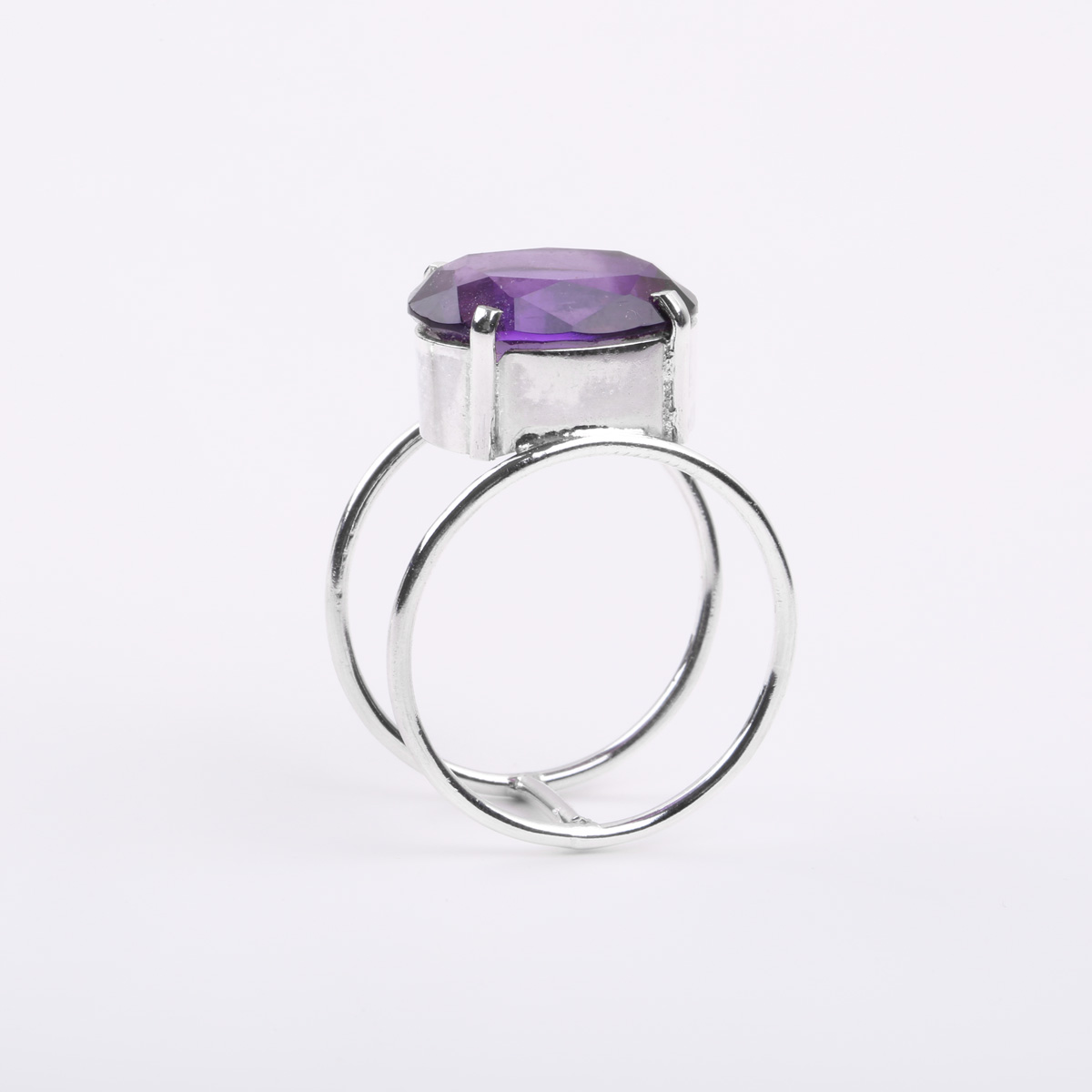 Amethyst Stone Ring | Double-Band Silver Ring