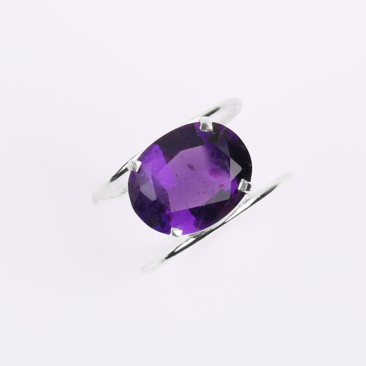 Amethyst Stone Ring | Double-Band Silver Ring