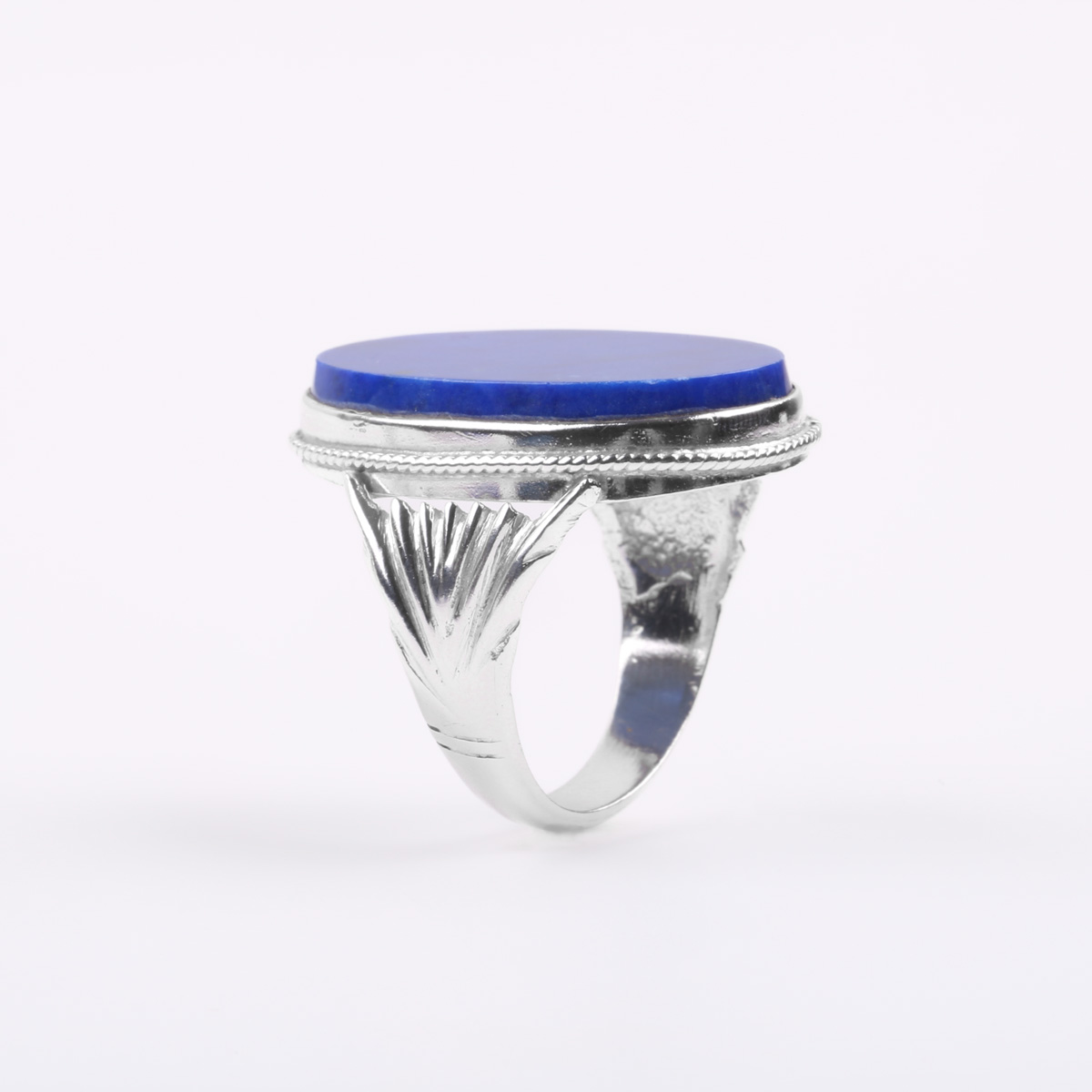 Lapis Stone Ring | Flat Silver Ring 