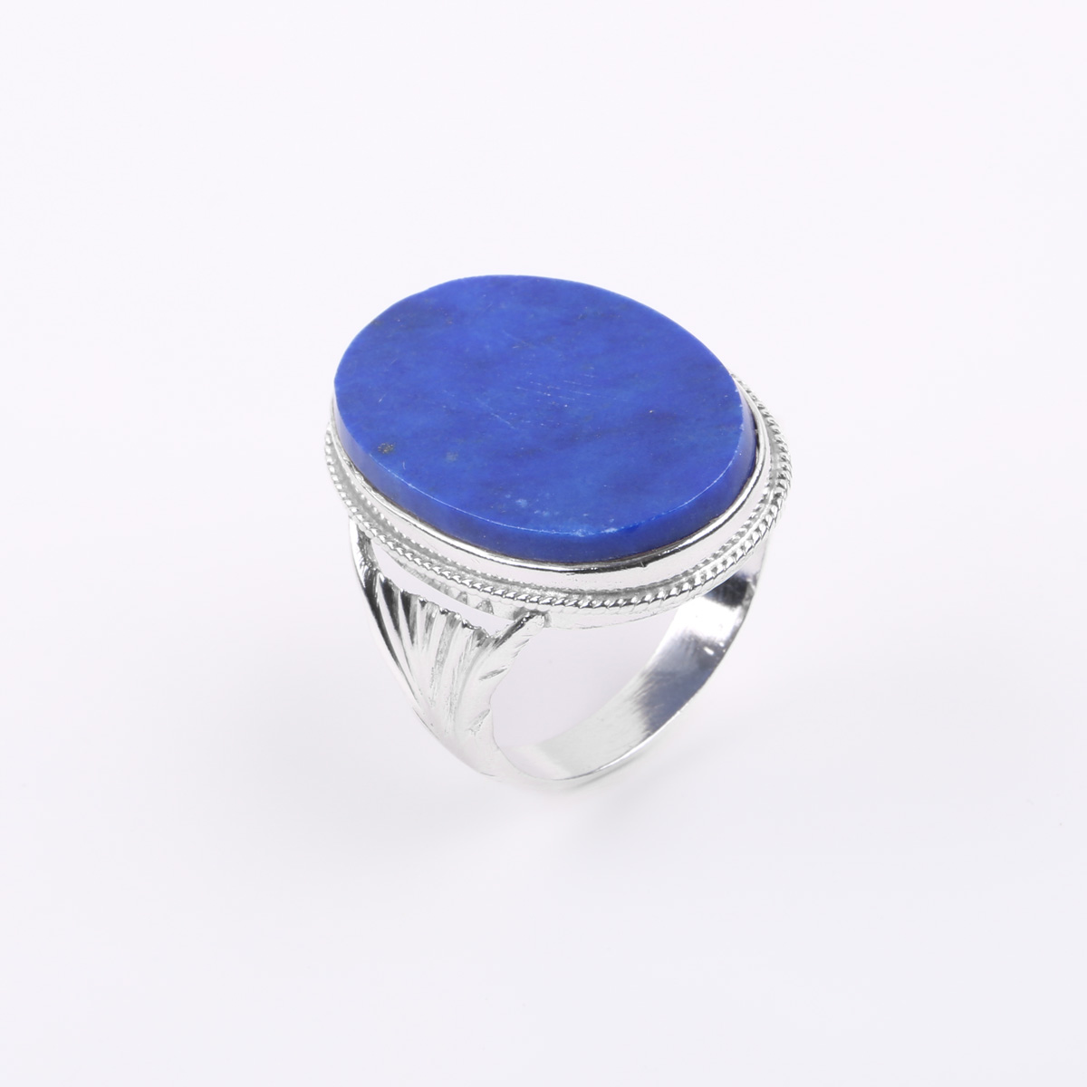 Lapis Stone Ring | Flat Silver Ring 