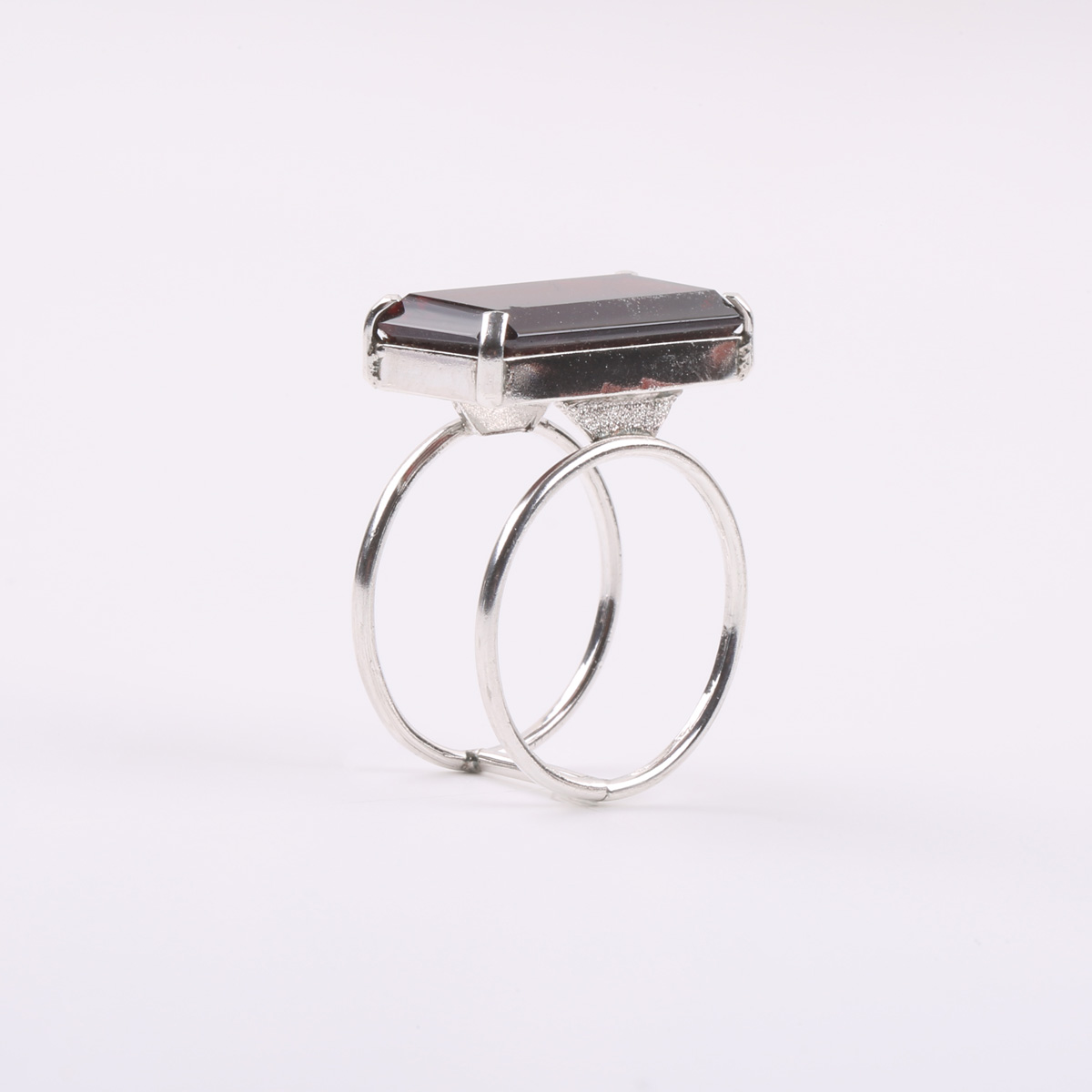 Garnet Silver Ring | Double-Band Flat Ring