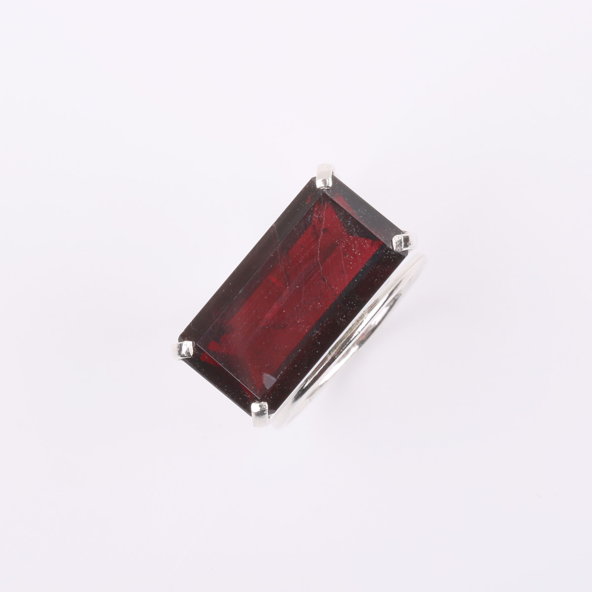 Garnet Silver Ring | Double-Band Flat Ring