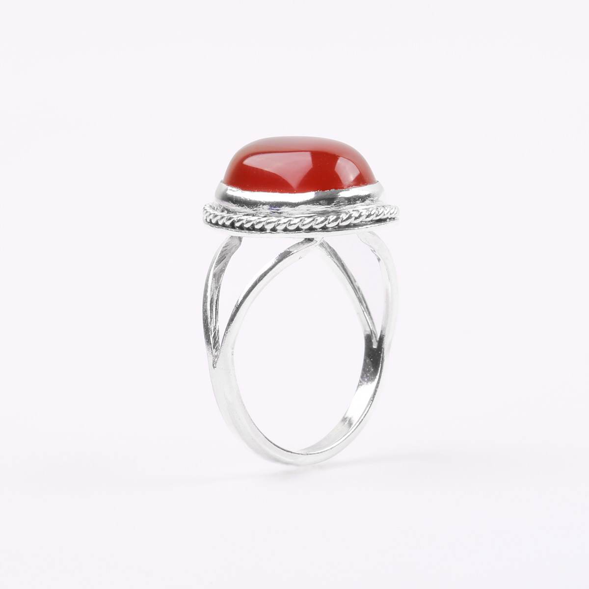 Maroon Agate Ring | Split Silver Round Ring