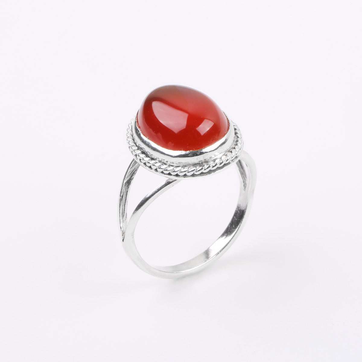 Maroon Agate Ring | Split Silver Round Ring