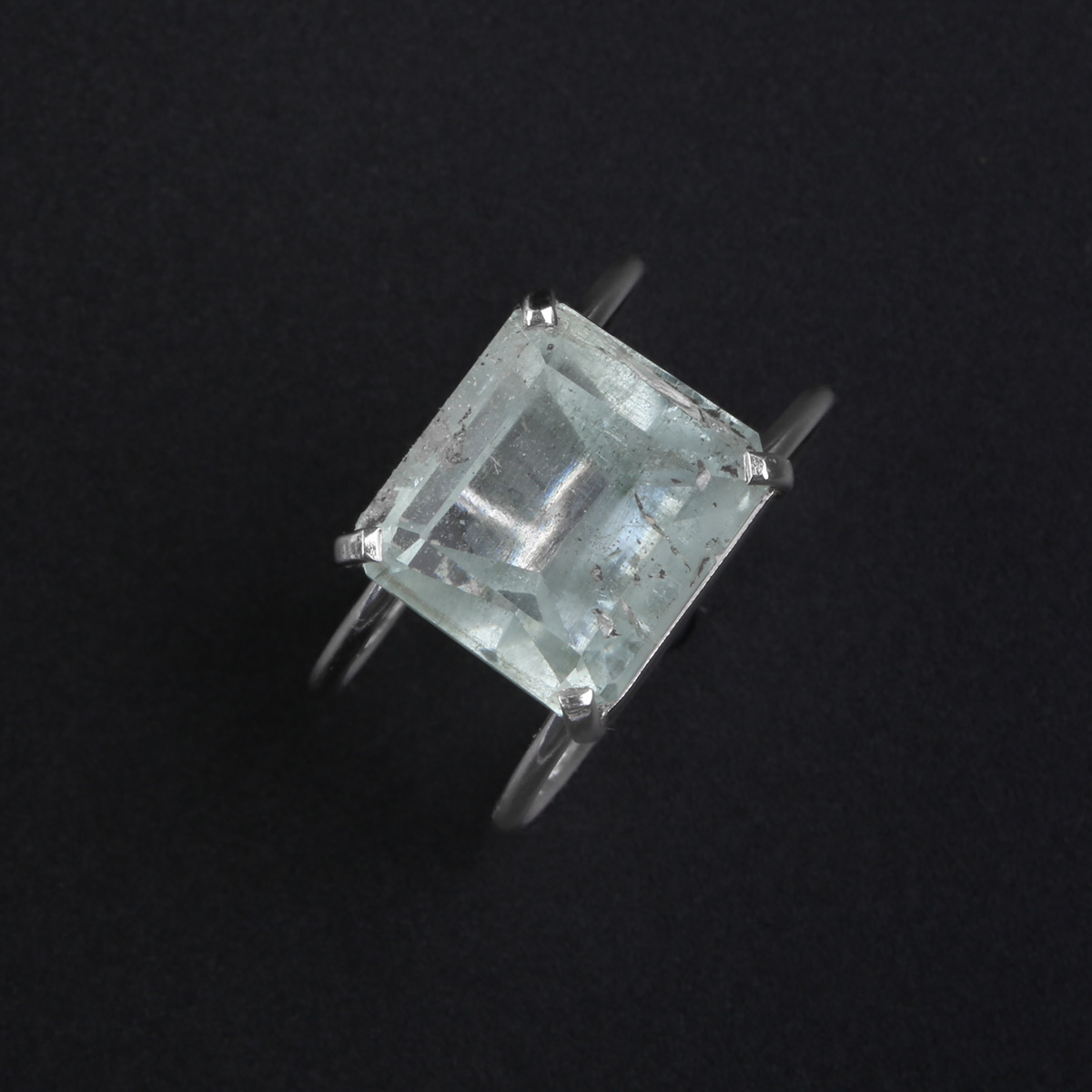 Silver Aquamarine Ring | Double-Band Square Ring 